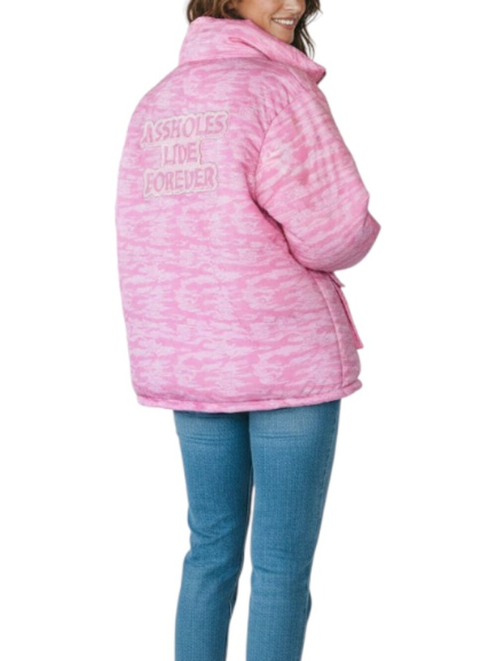 ASSHOLES LIVE FOREVER Tiger Camo Embroidery Puffer Jacket Sz M Pink Rare City